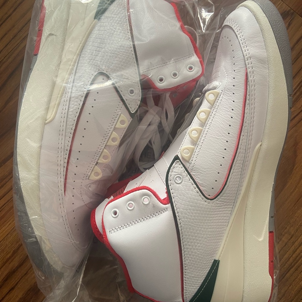 White and Red High-Top Sneakers